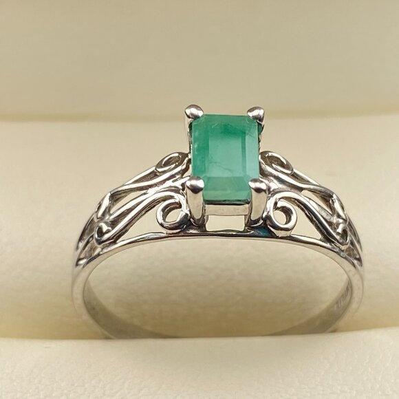Vtg. CID CLYDE DUNEIER 10K White Gold & 0.5 Ct. Natural Emerald Ring Sz. 7.5 - Picture 13 of 16